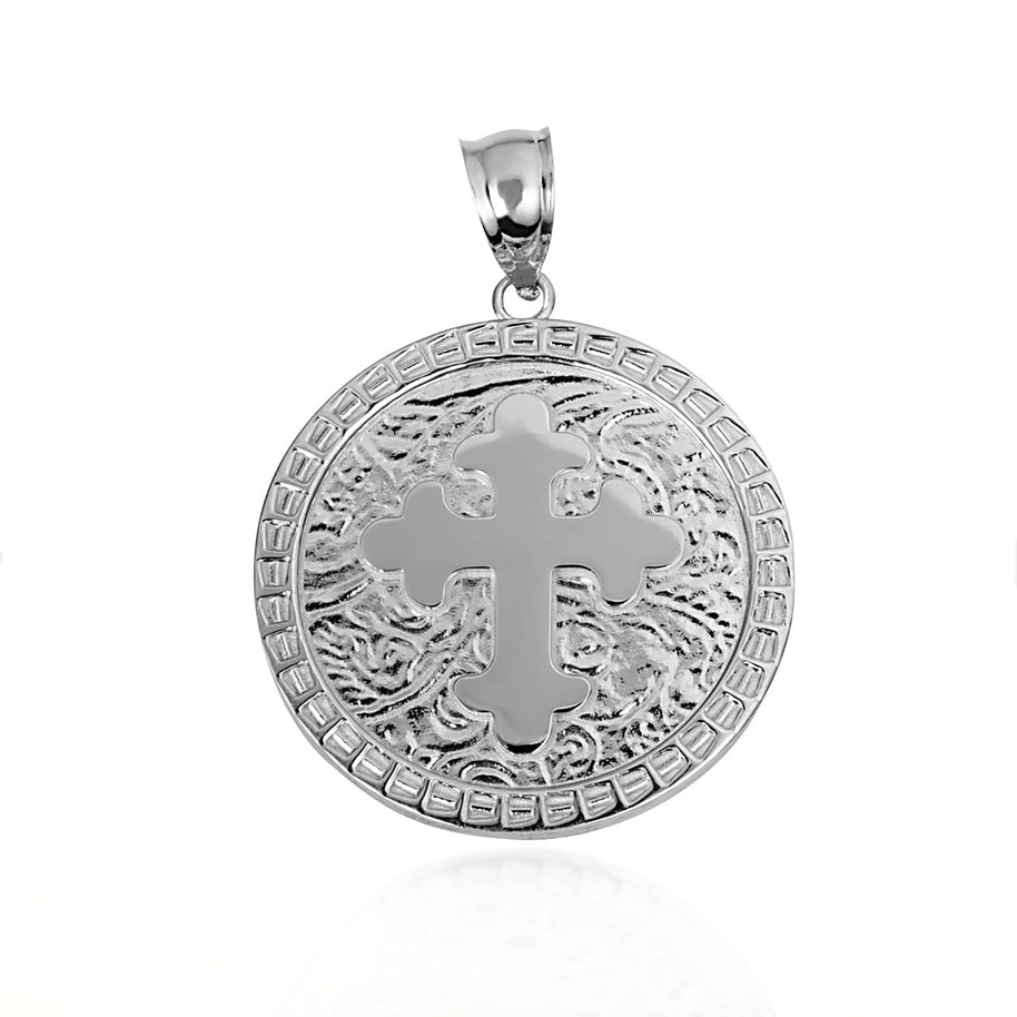 Gold Eastern Orthodox Botonée Budded Cross Medallion Pendant Necklace (Available in Small/Large & Yellow/Rose/White Gold)