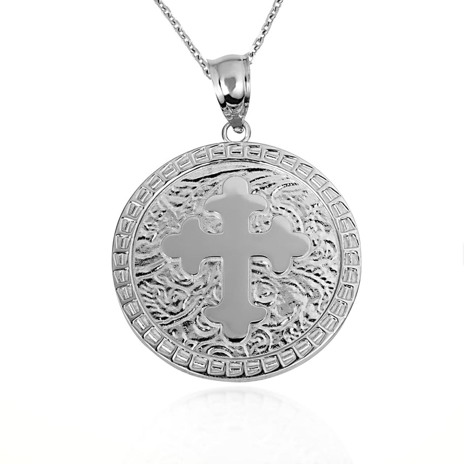 Gold Eastern Orthodox Botonée Budded Cross Medallion Pendant Necklace (Available in Small/Large & Yellow/Rose/White Gold)