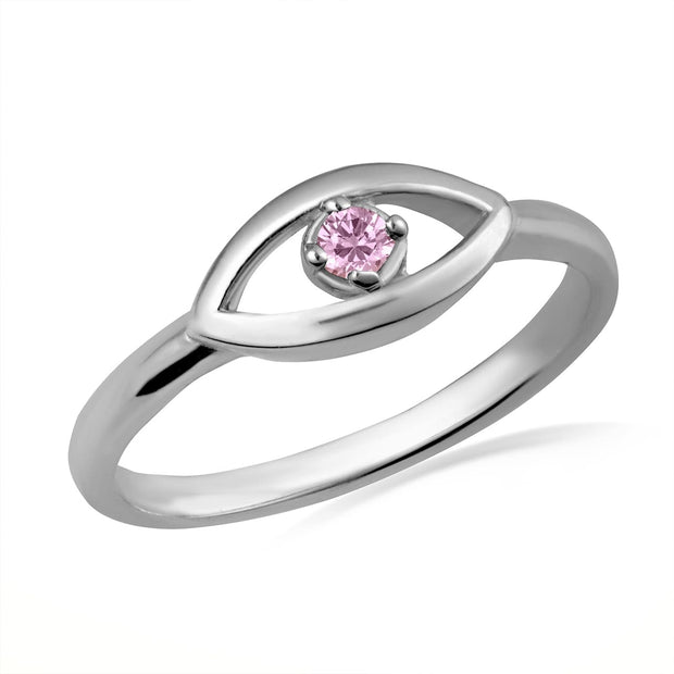 .925 Sterling Silver Evil Eye Birthstone Protection Ring
