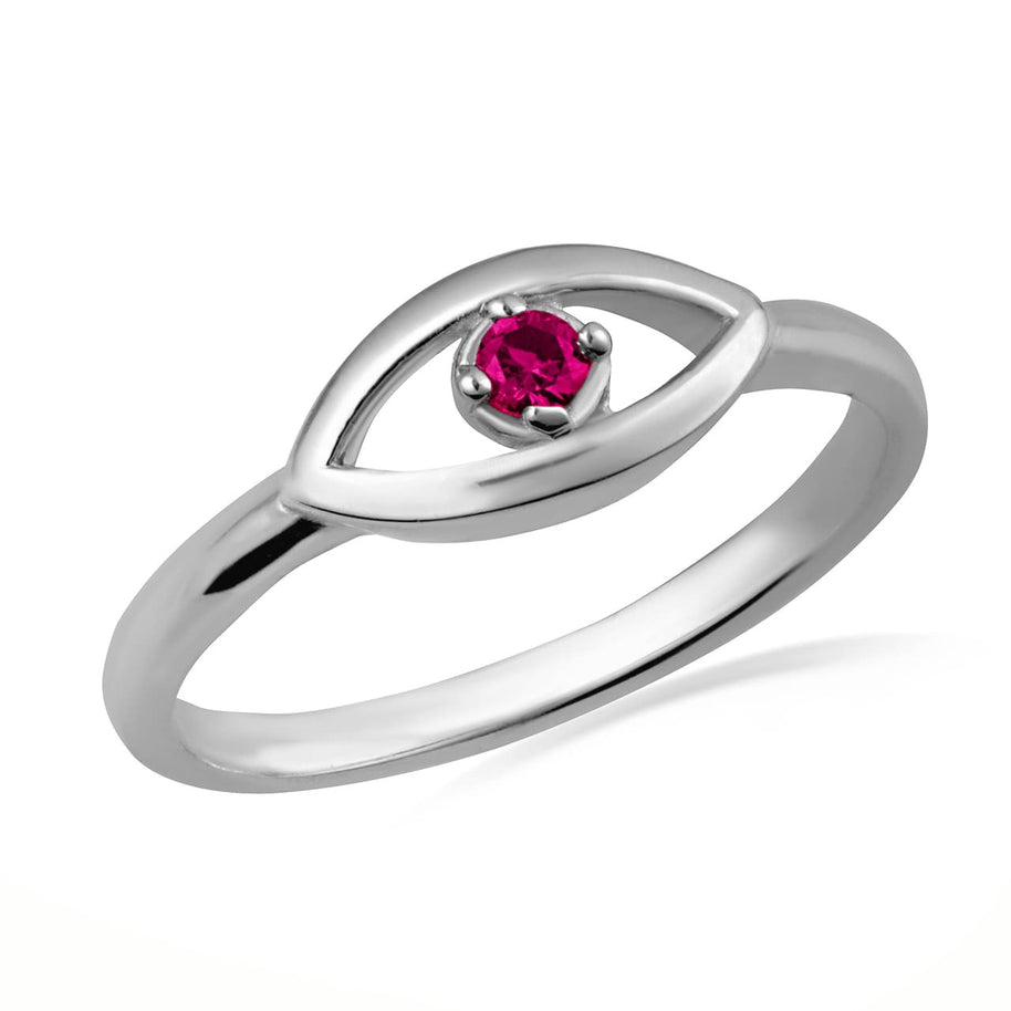 .925 Sterling Silver Evil Eye Birthstone Protection Ring