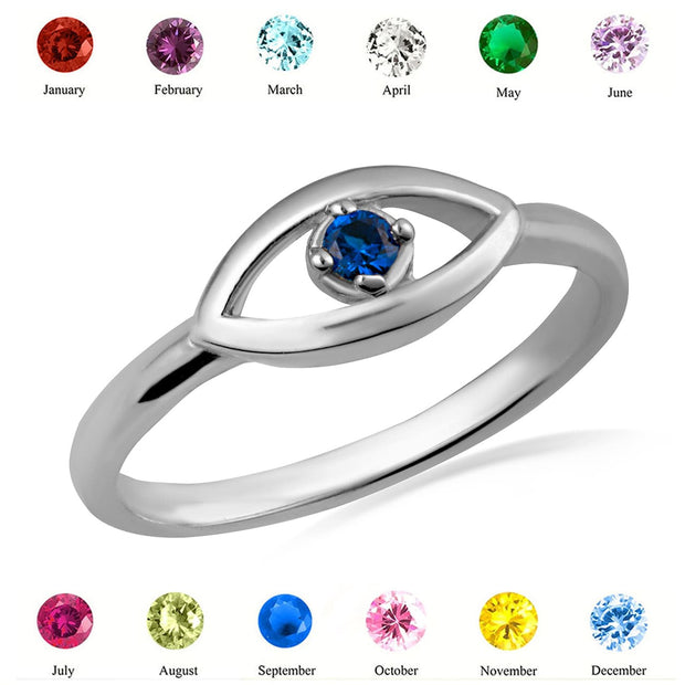 .925 Sterling Silver Evil Eye Birthstone Protection Ring