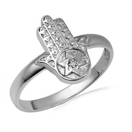 Gold Diamond Hamsa Hand Jewish Star Of David Protection Ring (Available in Yellow/Rose/White Gold)