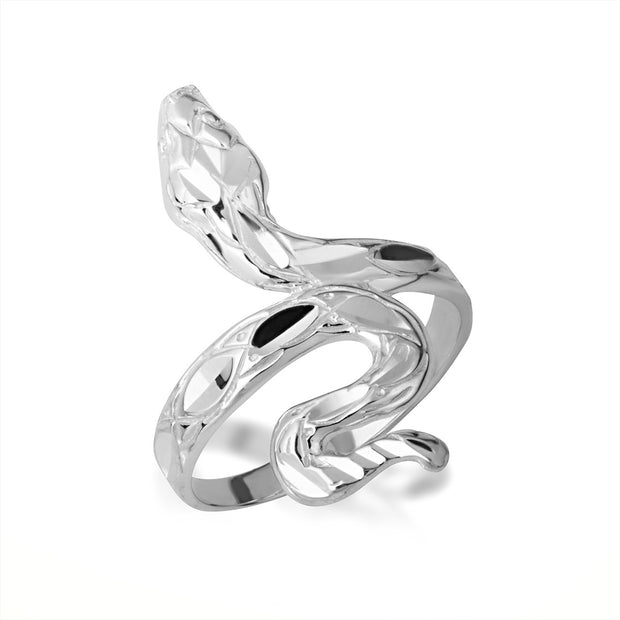 .925 Sterling Silver Diamond Cut Serpent Snake Textured Ring