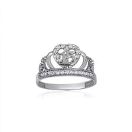 Two-Tone Gold Cubic Zirconia Heart Crown 15 Años Quinceañera Milgrain Ring (Available in Yellow/Rose/White Gold)