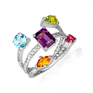 .925 Sterling Silver Pear Cut Double Gemstone Rope Band Ring