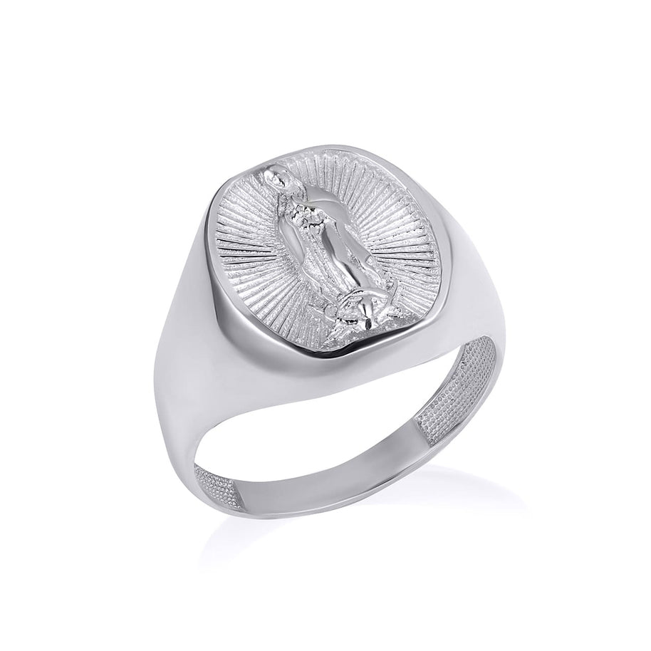 .925 Sterling Silver Religious Virgin Mother Mary Oval Signet Ring