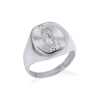 .925 Sterling Silver Religious Virgin Mother Mary Oval Signet Ring