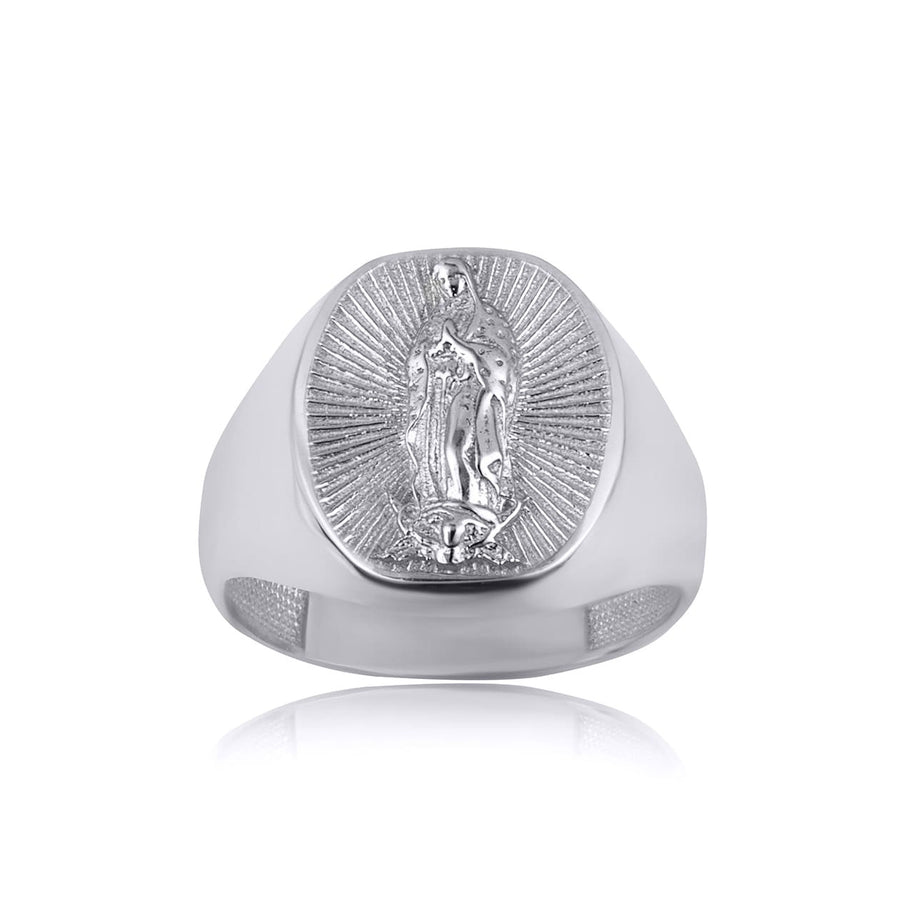 .925 Sterling Silver Religious Virgin Mother Mary Oval Signet Ring