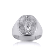 .925 Sterling Silver Religious Virgin Mother Mary Oval Signet Ring