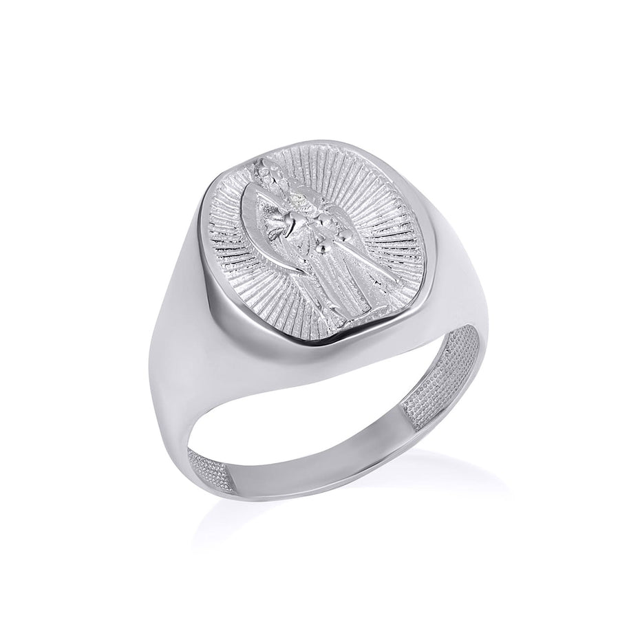 .925 Sterling Silver Santa Muerte Grim Reaper Oval Signet Ring