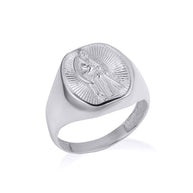 .925 Sterling Silver Santa Muerte Grim Reaper Oval Signet Ring