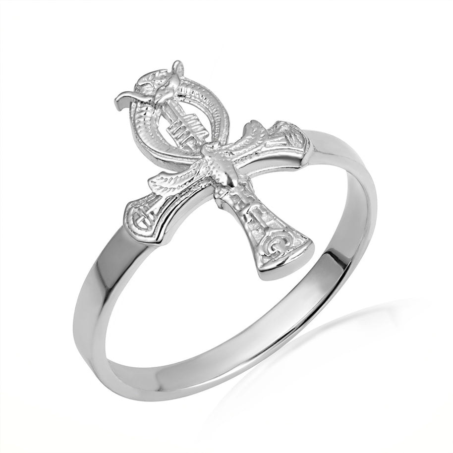 Gold Egyptian Ankh Cross Hieroglyphics Ring (Available in Yellow/Rose/White Gold)