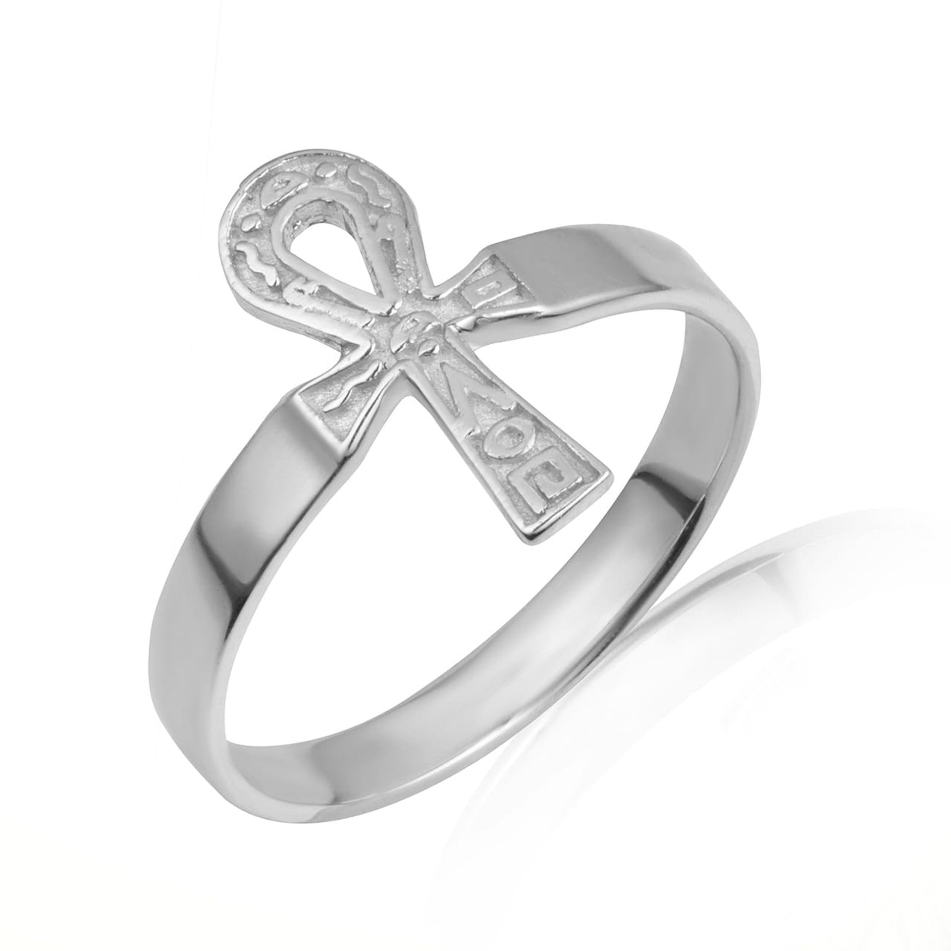 Gold Egyptian Hieroglyphics Ankh Cross Ring (Available in Yellow/Rose/White Gold)