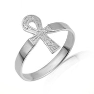 Gold Egyptian Hieroglyphics Ankh Cross Ring (Available in Yellow/Rose/White Gold)