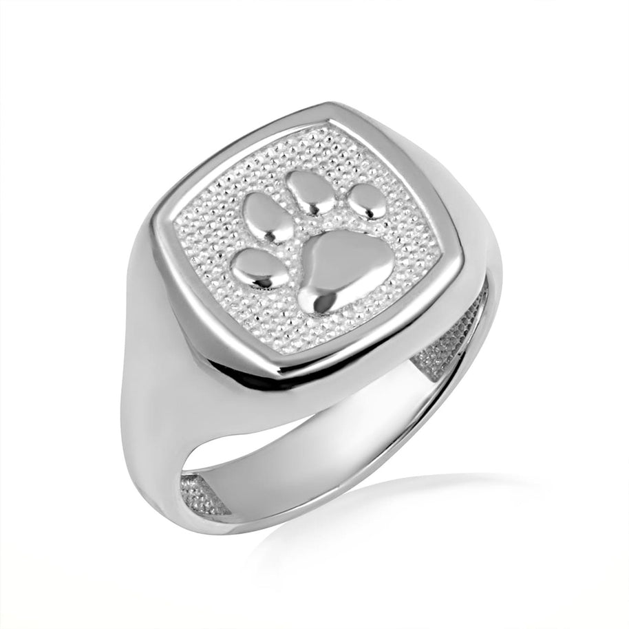 .925 Sterling Silver Pet Dog Paw Print Beaded Signet Ring
