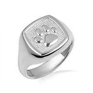 .925 Sterling Silver Pet Dog Paw Print Beaded Signet Ring