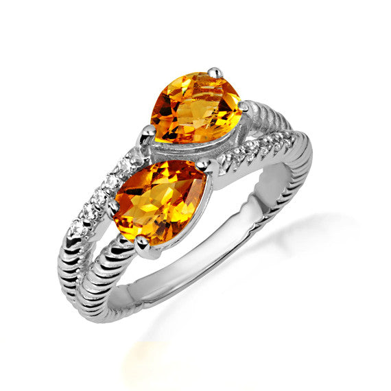 Gold Pear Cut Double Gemstone Wrap Around Twist Band Ring (Available in Yellow /Rose/White Gold)