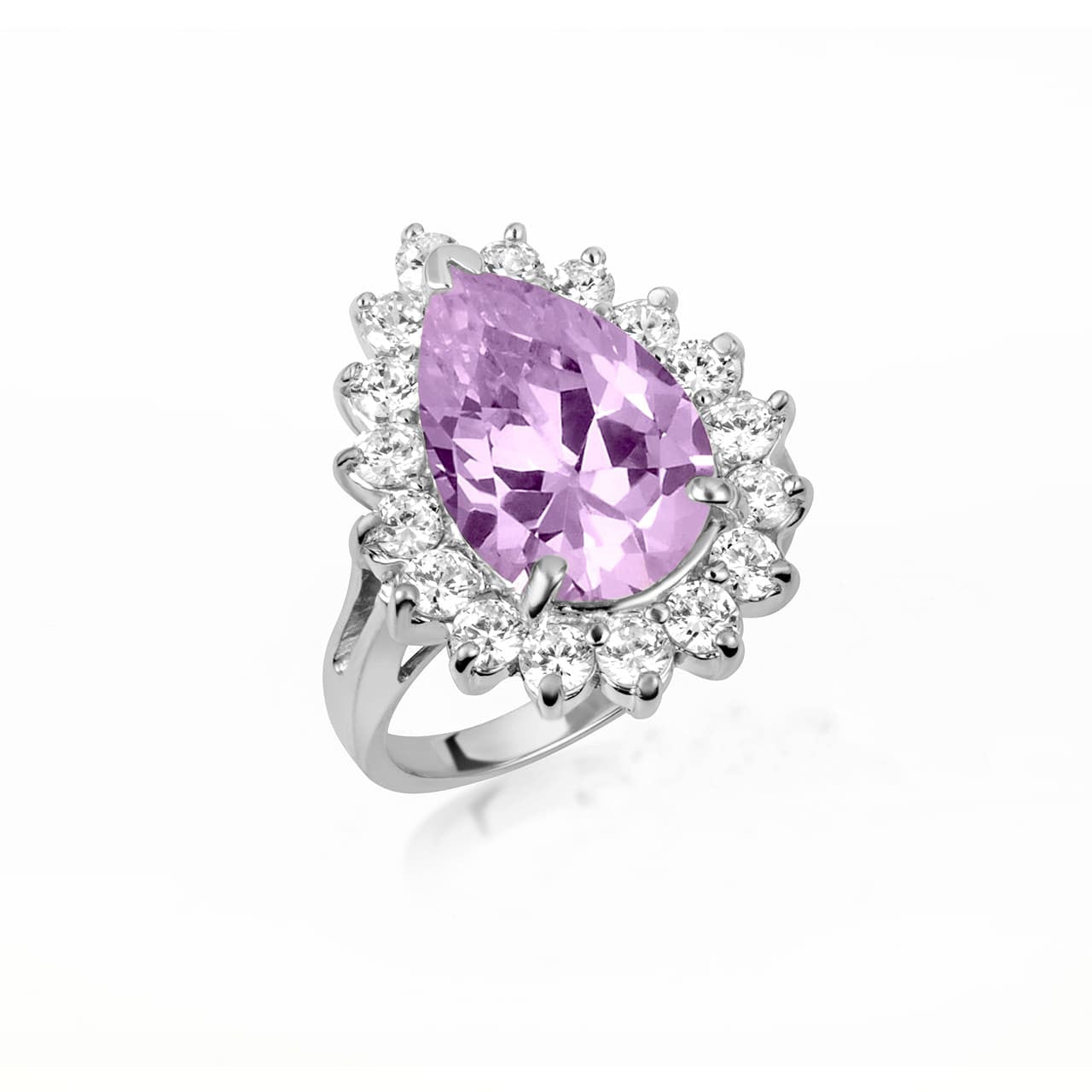 .925 Sterling Silver Pear Cut Gemstone Halo Ring