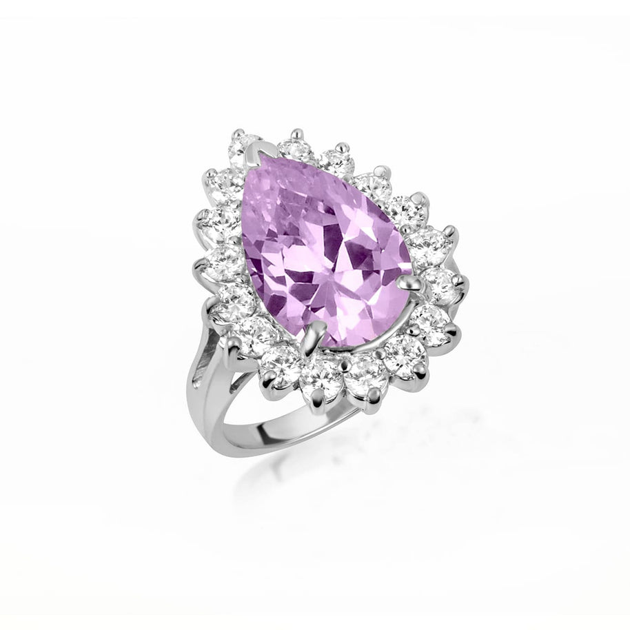 .925 Sterling Silver Pear Cut Gemstone Halo Ring