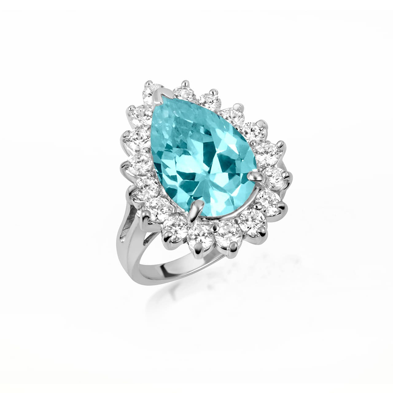 .925 Sterling Silver Pear Cut Gemstone Halo Ring
