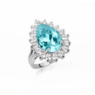 .925 Sterling Silver Pear Cut Gemstone Halo Ring