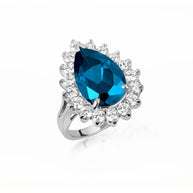 .925 Sterling Silver Pear Cut Gemstone Halo Ring