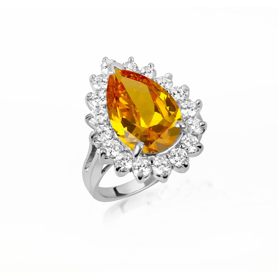 .925 Sterling Silver Pear Cut Gemstone Halo Ring