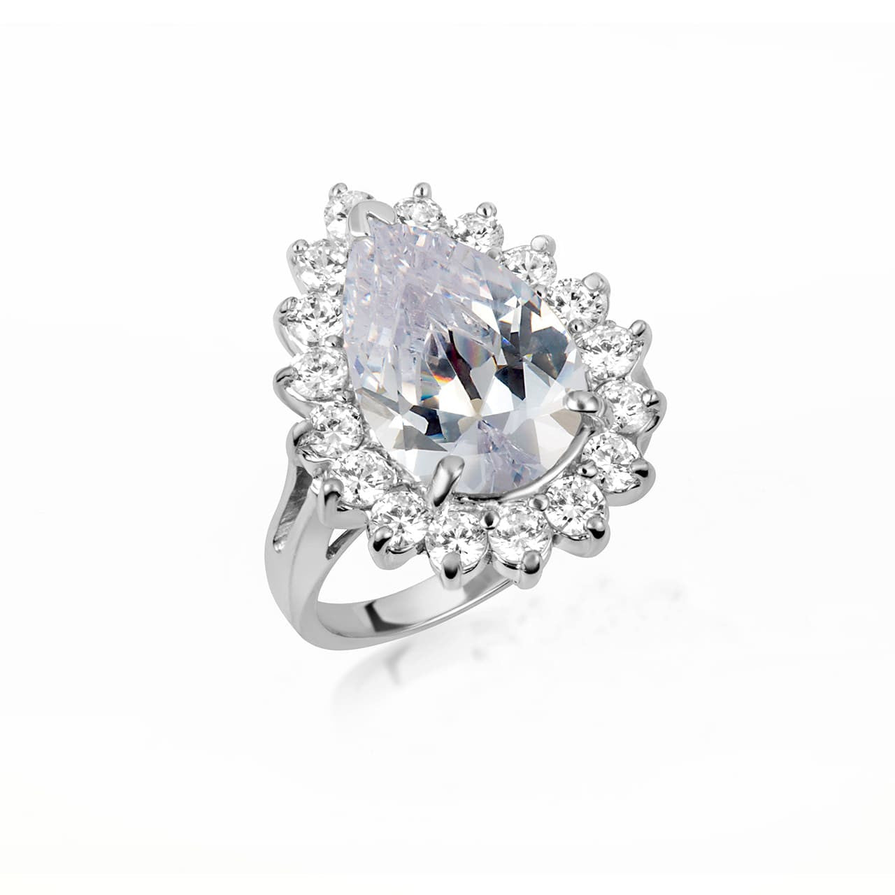 .925 Sterling Silver Pear Cut Gemstone Halo Ring
