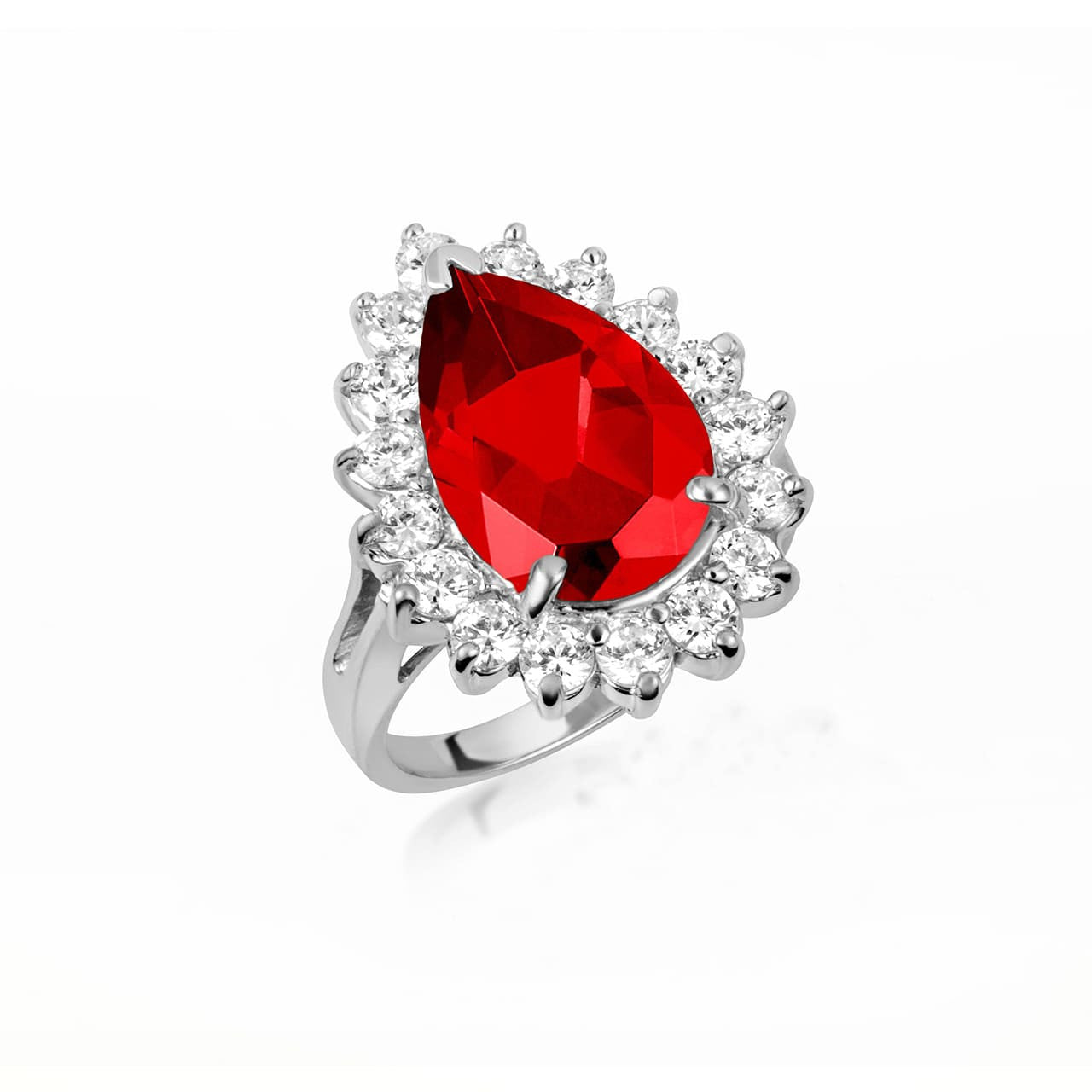 .925 Sterling Silver Pear Cut Gemstone Halo Ring