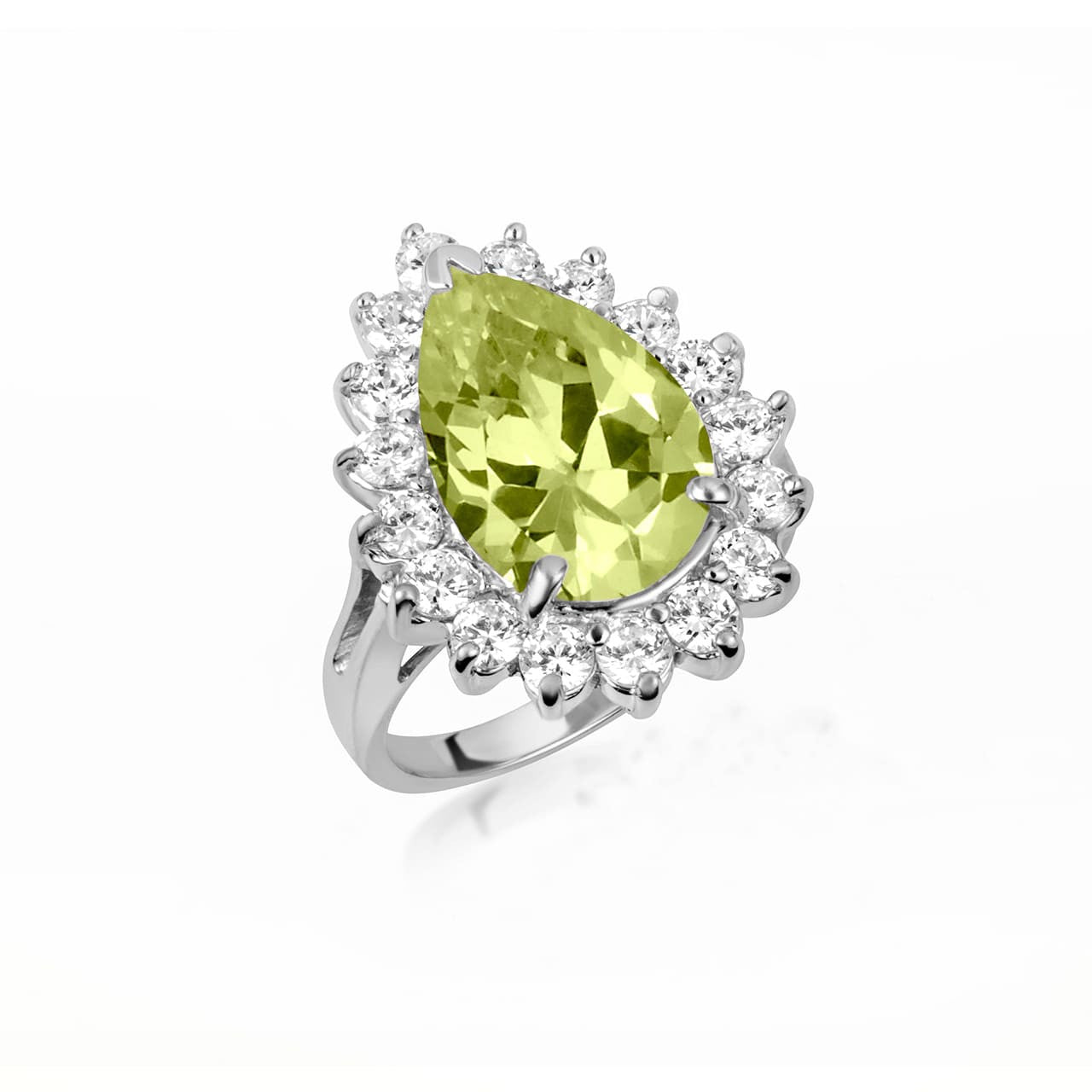.925 Sterling Silver Pear Cut Gemstone Halo Ring