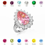 .925 Sterling Silver Pear Cut Gemstone Halo Ring