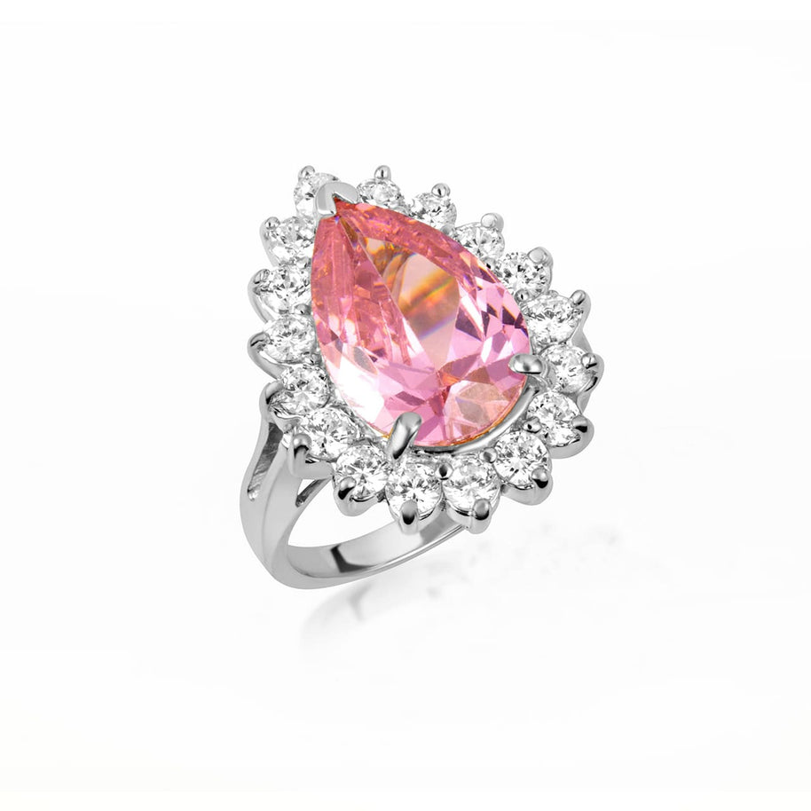 .925 Sterling Silver Pear Cut Gemstone Halo Ring