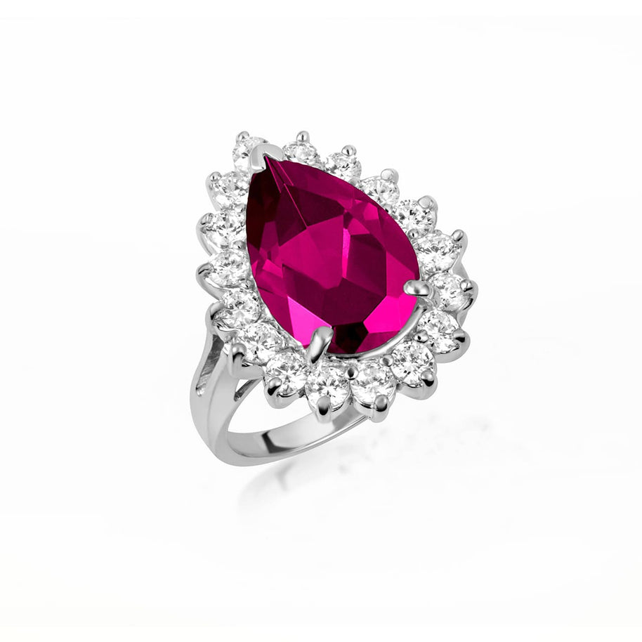 .925 Sterling Silver Pear Cut Gemstone Halo Ring