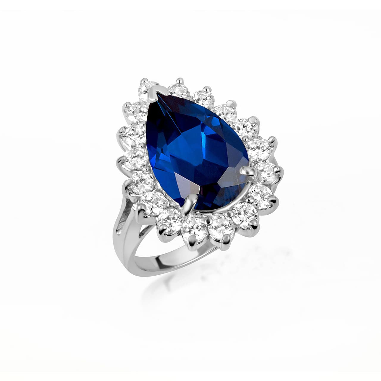 .925 Sterling Silver Pear Cut Gemstone Halo Ring