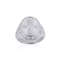 Gold Santa Muerte Grim Reaper Beaded Oval Signet Ring (Available in Yellow/Rose/White Gold)