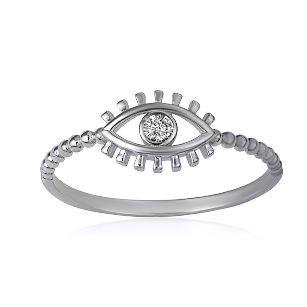 .925 Sterling Silver Cubic Zirconia Evil Eye Bead Band Ring