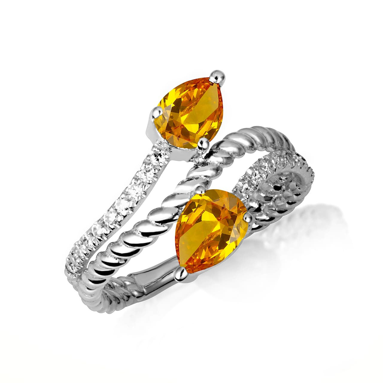 .925 Sterling Silver Pear Cut Double Gemstone Wrap Around Roped Band Ring