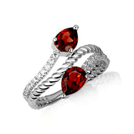 .925 Sterling Silver Pear Cut Double Gemstone Wrap Around Roped Band Ring