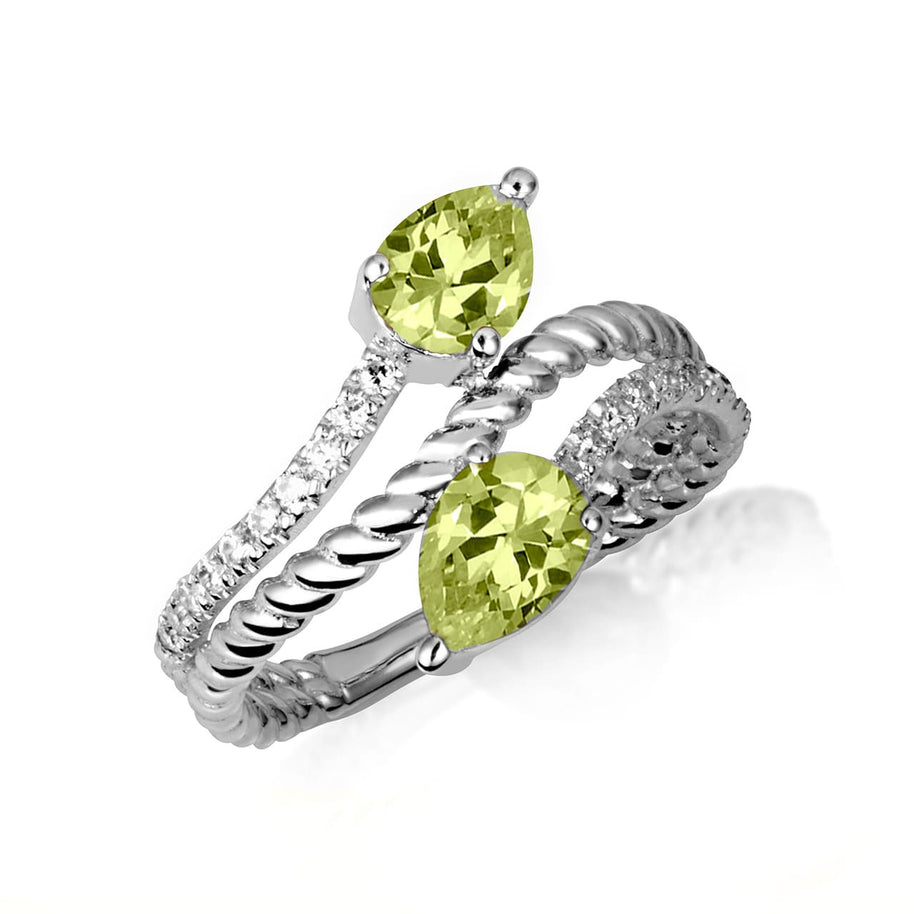 .925 Sterling Silver Pear Cut Double Gemstone Wrap Around Roped Band Ring