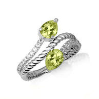 .925 Sterling Silver Pear Cut Double Gemstone Wrap Around Roped Band Ring