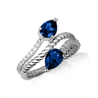.925 Sterling Silver Pear Cut Double Gemstone Wrap Around Roped Band Ring