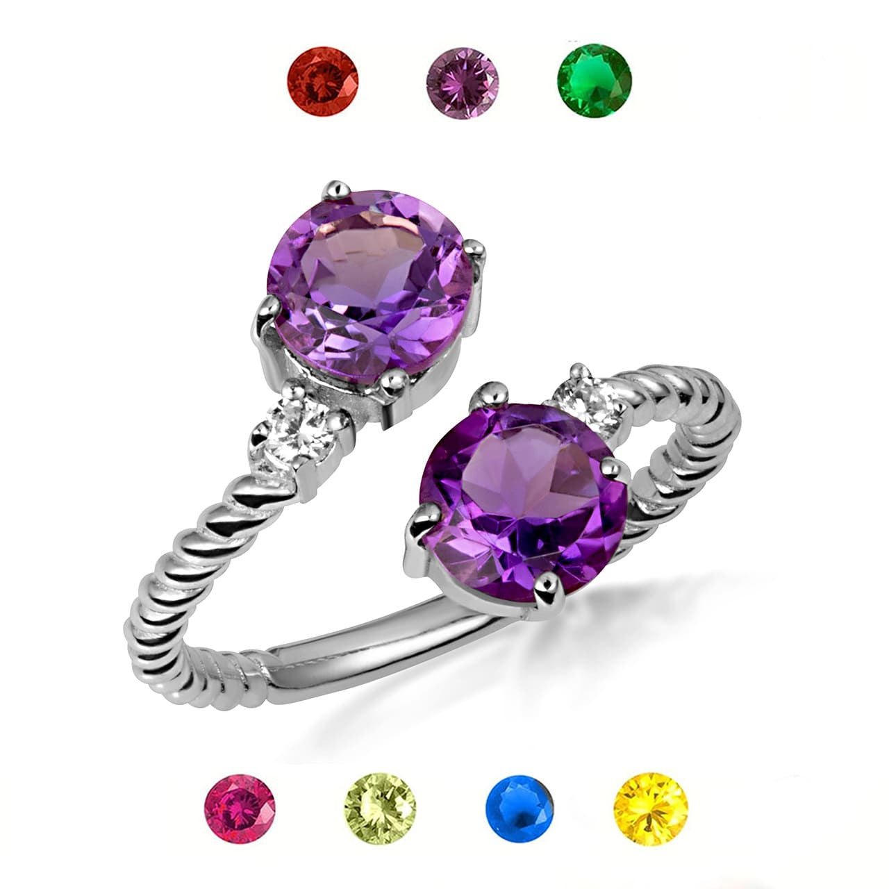 .925 Sterling Silver Double Gemstone Wrap Around Rope Band Ring