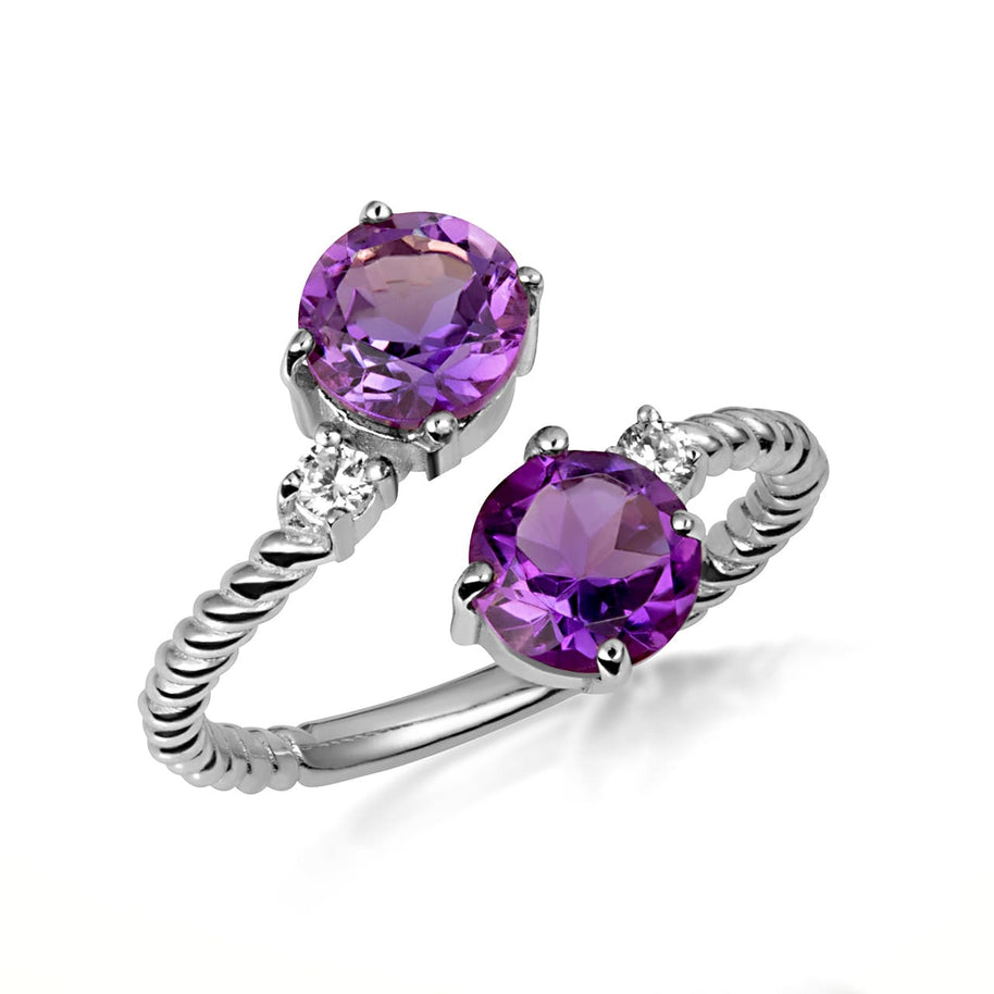 .925 Sterling Silver Double Gemstone Wrap Around Rope Band Ring