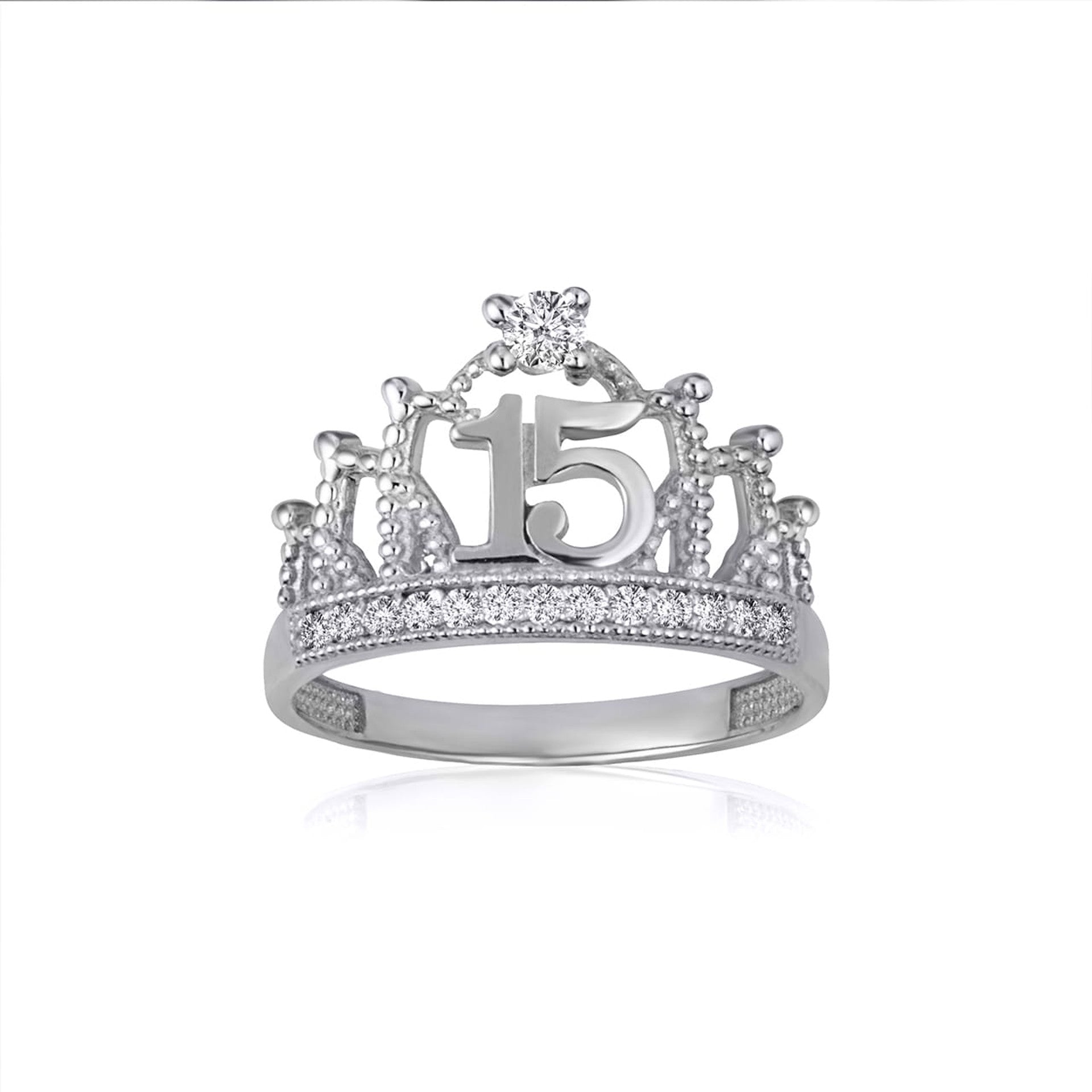 Gold Cubic Zirconia Crown 15 Años Quinceañera Ring (Available in Yellow/Rose/White Gold)
