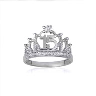 Gold Cubic Zirconia Crown 15 Años Quinceañera Ring (Available in Yellow/Rose/White Gold)