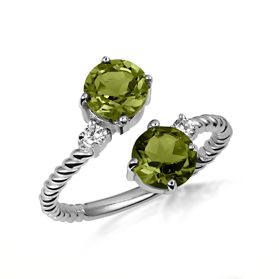 .925 Sterling Silver Double Gemstone Wrap Around Rope Band Ring