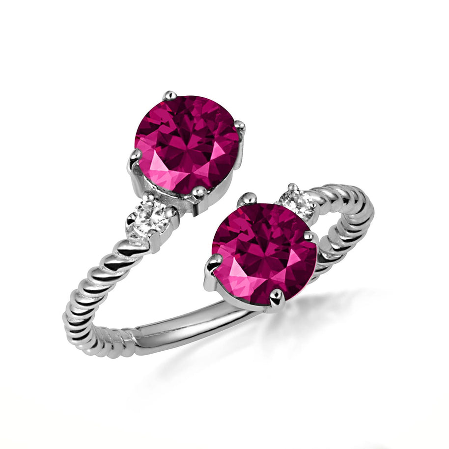 .925 Sterling Silver Double Gemstone Wrap Around Rope Band Ring
