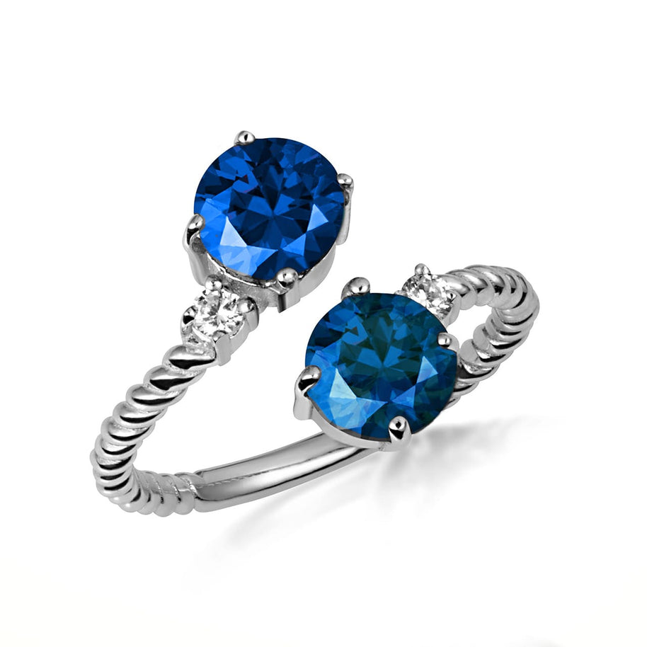 .925 Sterling Silver Double Gemstone Wrap Around Rope Band Ring