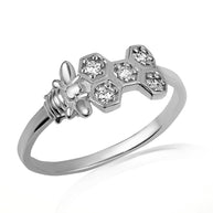 Two-Tone Gold Studded Honeycomb Bumble Bee Ring (Available in Yellow/Rose/White Gold)