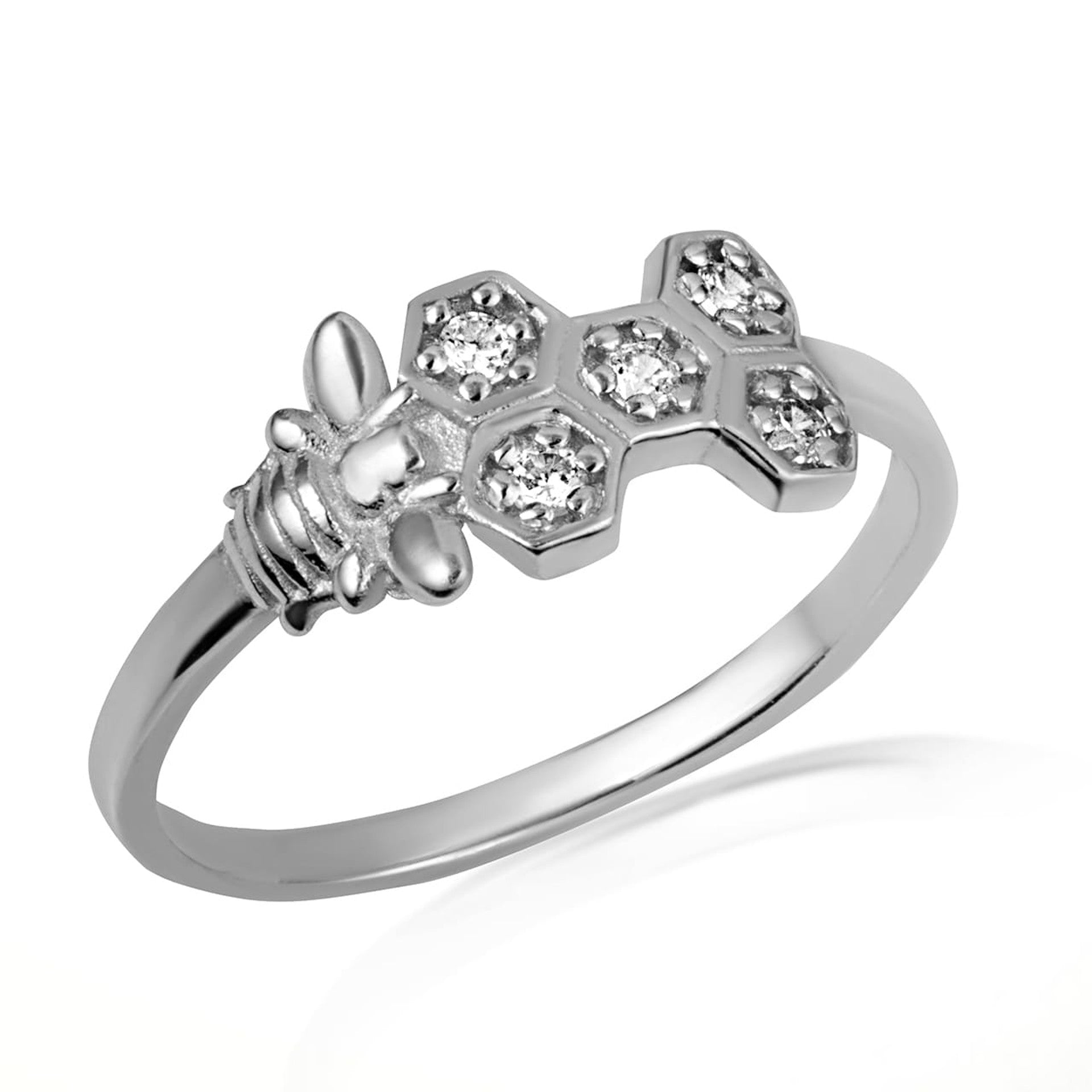 .925 Sterling Silver Studded Honeycomb Bumble Bee Ring